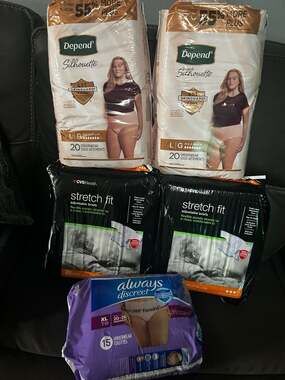5 packs of different brand Adult Incontinence Underwear for Women Size l/XL 15 C